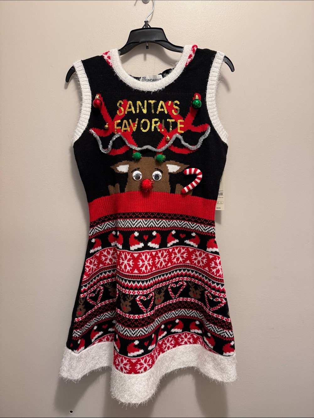 No Boundaries Black & Red Festive Sleeveless Sweater Dress